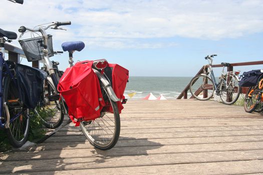 Bicycles parked at the beach