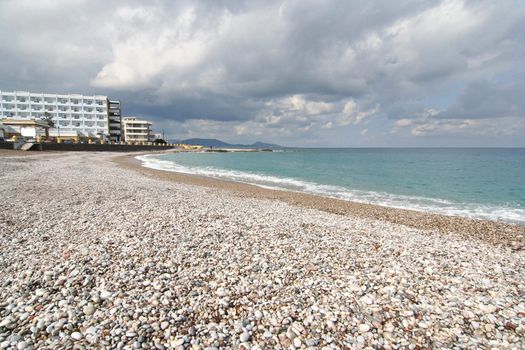 Hotel and beach in the Mediterranean Sea