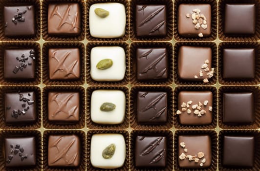 Handmade luxury chocolate in a box - shot in studio