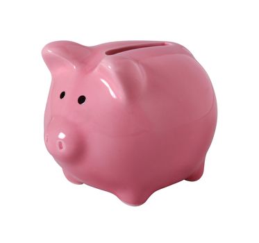 Pink piggybank made of ceramic isolated on white with clipping path