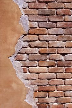 Damaged and old brick wall