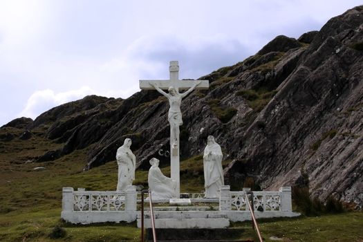 a shrine of the crucification of jesus in the mountains in ireland