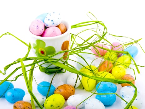 Lots of easter eggs on white background.