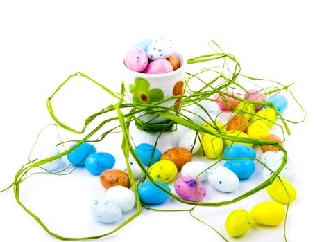 Lots of easter eggs on white background.