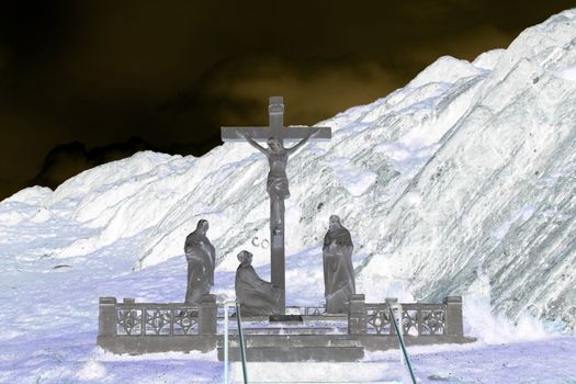 a shrine of the crucification of jesus in the mountains in ireland
