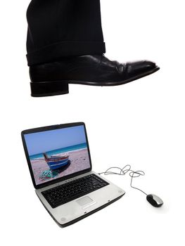 business shoe steping and destroying