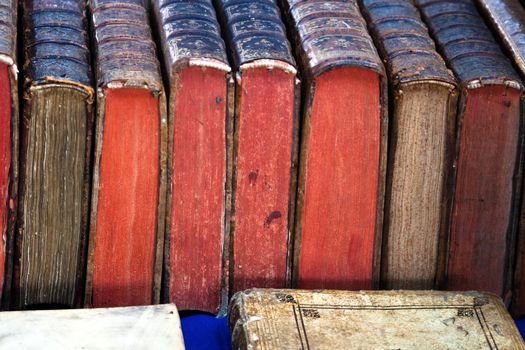 Very old antique books from a market in Paris France