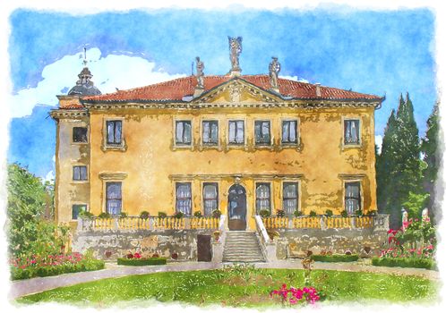 An illustration of a water color painting "old house in Italy"