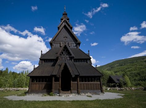 Old norwegian stave church from middle age