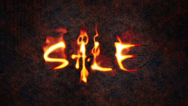 An illustration of the word sale in fire