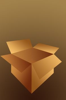 Open  Empty Cardboard Shipping Box Illustration Isolated on a Brown Background.