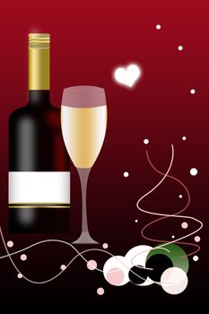 Valentines Day Background and Wine Bottle with Blank Label Illustration. 