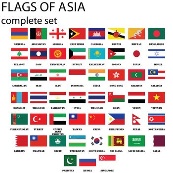 Asian continent flags, complete set in original colors