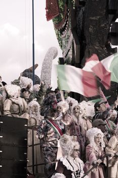 Carnival of Viareggio. People dressed in masks 
