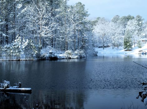 winter lake after a snow storm