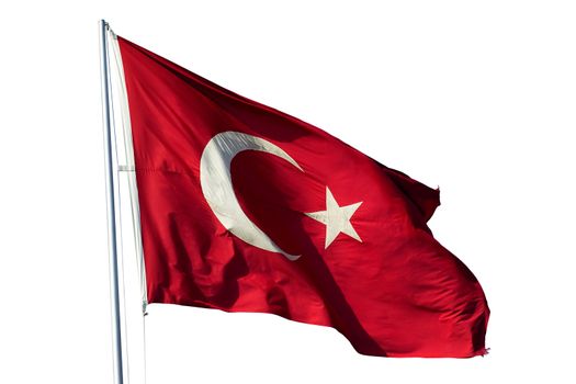 National flag of Republic of Turkey isolated on white with included clipping path.