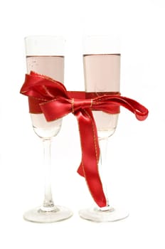 close-up on two champagne glasses