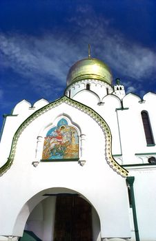 Russian Cathedral with icon on the white wall