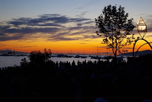 Sunset at a public beach