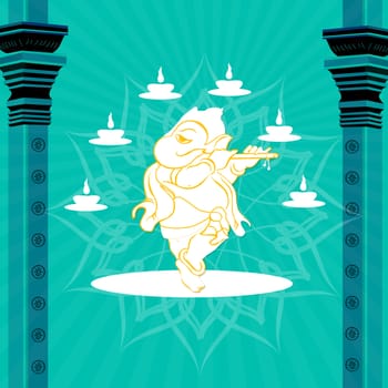 statue of god ganesha with pillars and lamps