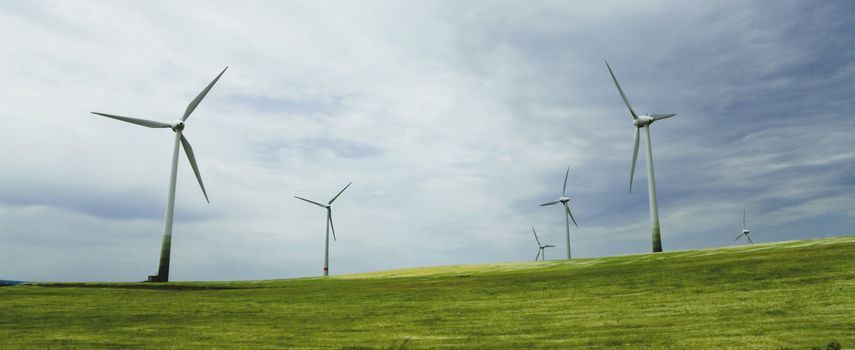 Wind turbines farm. Alternative energy source.