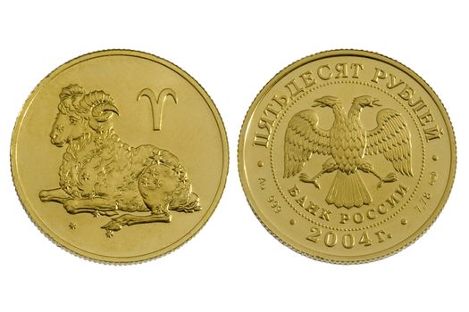  russian coin of 2004 (gold) ,  isolated
