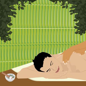 man having an ayurvedic massage in a bamboo shed