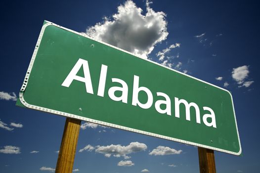 Alabama Road Sign with dramatic clouds and sky.
