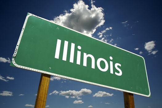 Illinois Road Sign with dramatic clouds and sky.