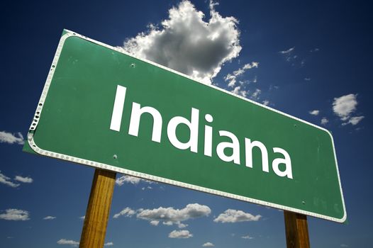 Indiana Road Sign with dramatic clouds and sky.