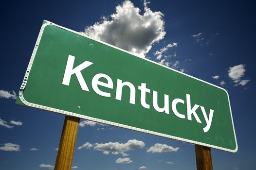 Kentucky Road Sign with dramatic clouds and sky.
