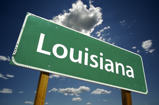 Louisiana Road Sign with dramatic clouds and sky.