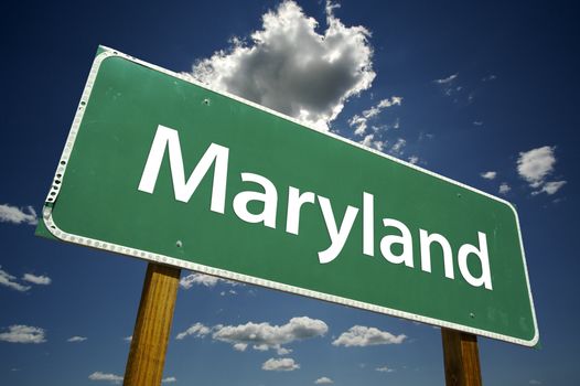 Maryland Road Sign with dramatic clouds and sky.