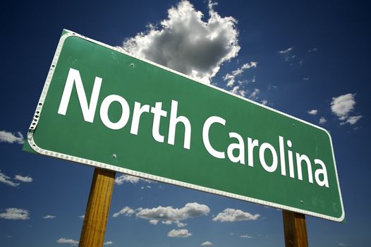 North Carolina Road Sign with dramatic clouds and sky.