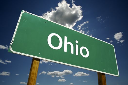 Ohio Road Sign with dramatic clouds and sky.