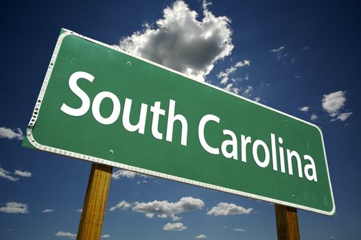 South Carolina Road Sign with dramatic clouds and sky.
