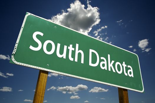 South Dakota Road Sign with dramatic clouds and sky.