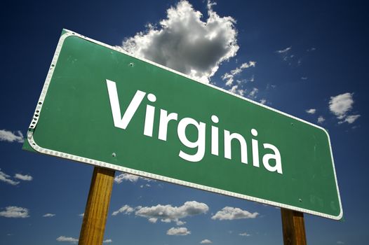 Virginia Road Sign with dramatic clouds and sky.