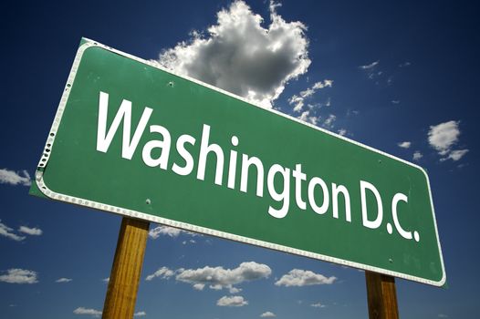 Washington D.C. Road Sign with dramatic clouds and sky.