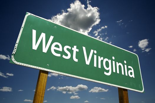 West Virginia Road Sign with dramatic clouds and sky.