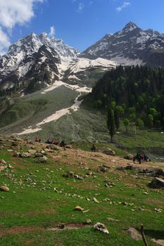 Mountain trekking in the Himalayas of Kashmir, India.
