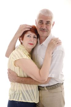 Senior man hugs his wife and she's happy