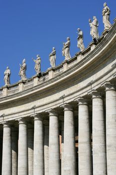 The columns and statues in the square of The Vatican.
