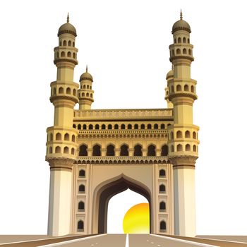 view of charminar, with sun and white background
