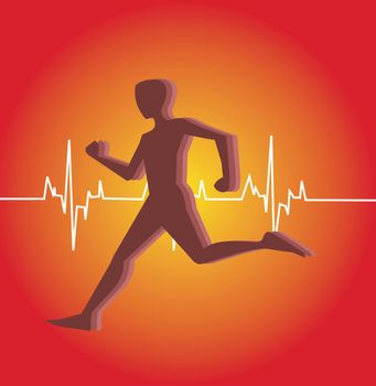 human running with a heart beat graph at background