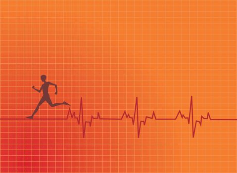 human running with a heart beat graph at background

