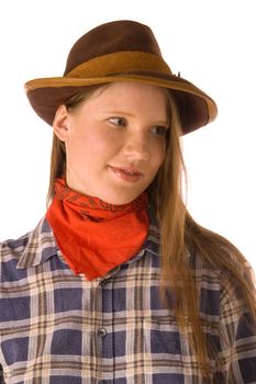 Portrait of cowgirl (isolated on white)