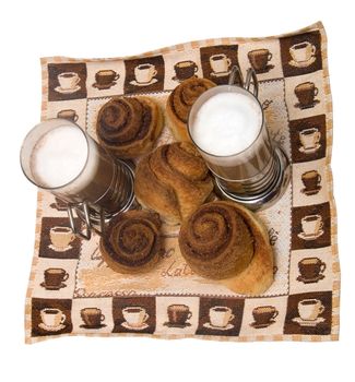 Home-made cinnamon snail bakery with latte