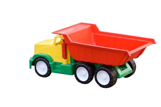 Baby toy dump truck isolated on white