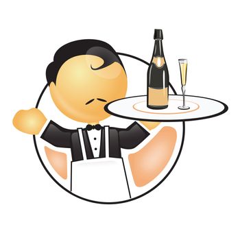 waiter holding a tray with wine and glass
